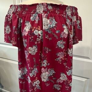 Pink Rose Burgundy Floral Off-Shoulder Blouse